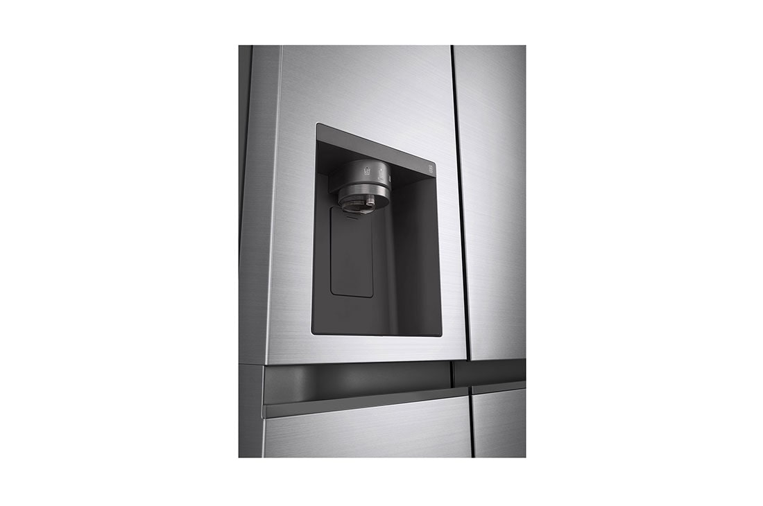 LG Frigider Side by Side, 635L, No Frost, Compresor Linear Inverter, Multi-Air Flow, dispenser side view, GSLV51PZXE, thumbnail 6