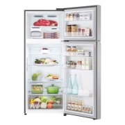 LG Frigider LG, 395L, Compresor Smart Inverter, Door Cooling+, vedere frontală deschisă cu mâncare depozitată, GTBV36PZGKD, thumbnail 2