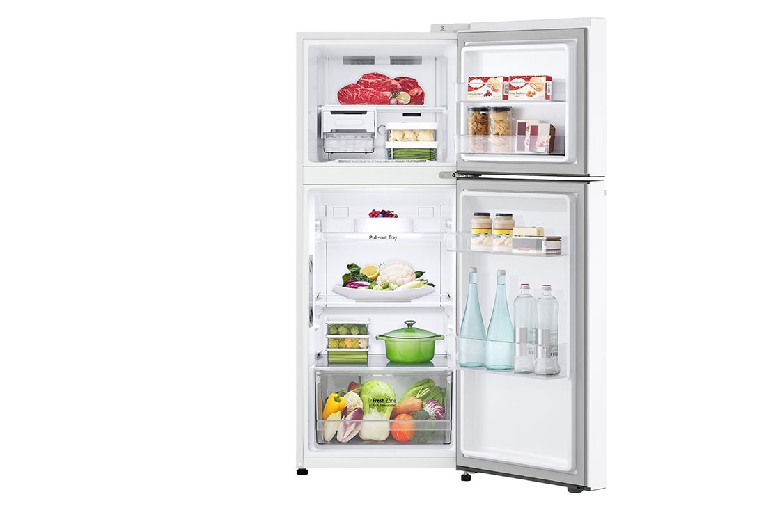 LG Frigider LG, 217 L, No Frost, Compresor Smart Inverter, Multi-Air Flow, Front all door open with food, GTBV22SWGKD, thumbnail 2