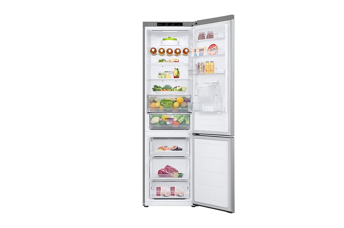 LG Combină Frigorifică LG, 386L, No Frost, Compresor Smart Inverter, Door Cooling™, open door front view with food , GBF3202DPY, thumbnail 2