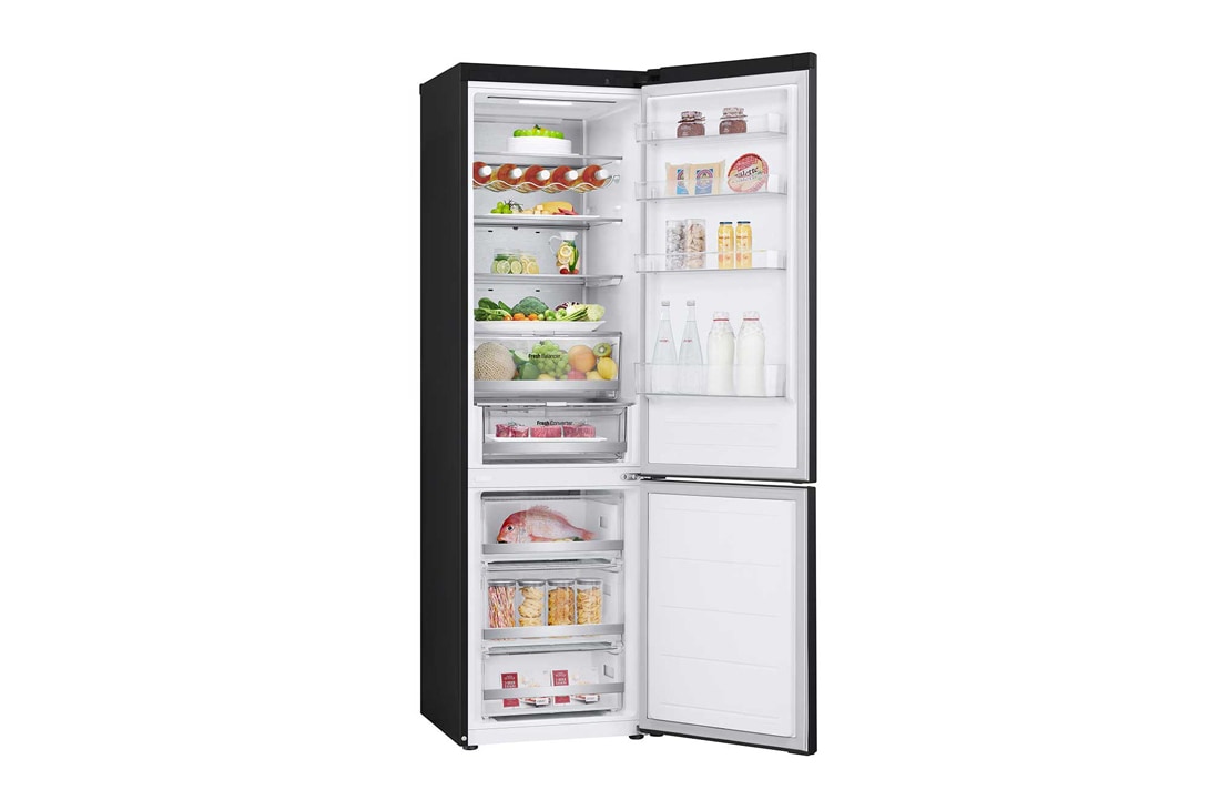 LG Combină Frigorifică LG, 387L, No Frost, Compresor Smart Inverter, Wi-Fi, LeftSideOpen view with food, GBV7270DEV, thumbnail 10