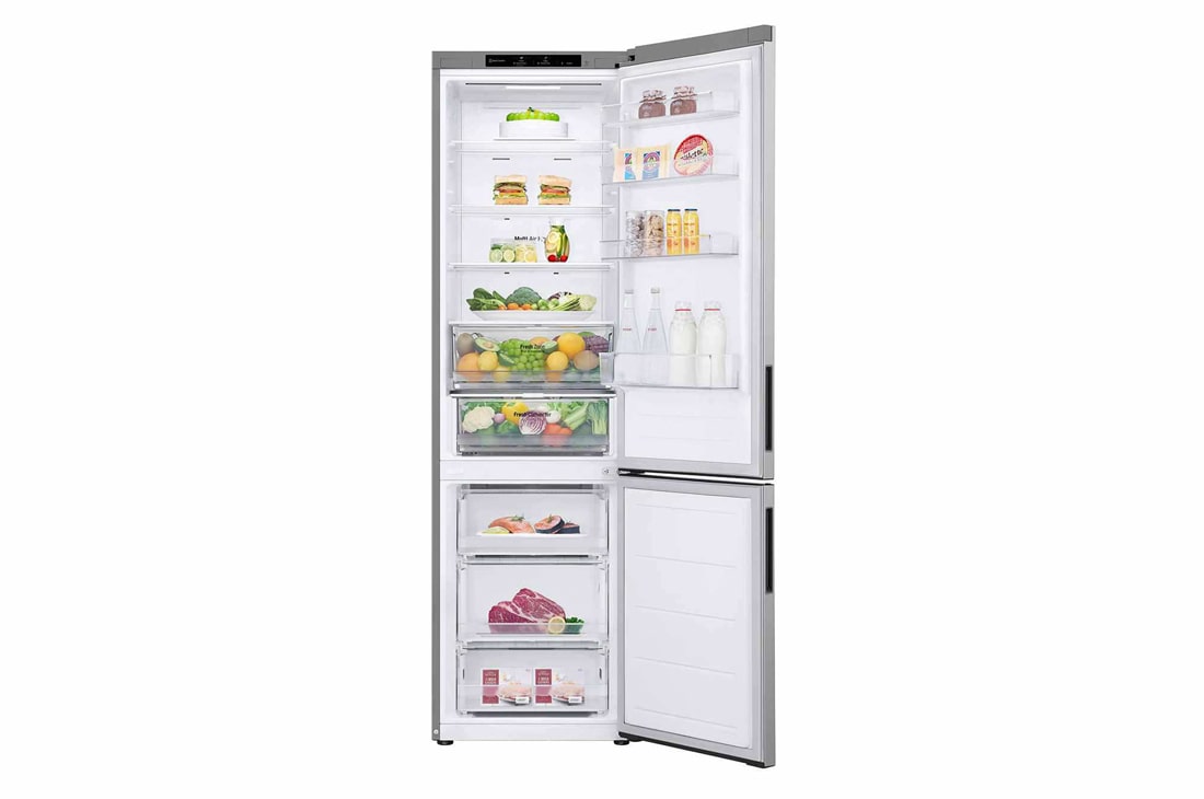 LG Combină Frigorifică LG, 387L, No Frost, Compresor Smart Inverter,  Door Cooling+™ , open door front view with food , GBV22NCCPY, thumbnail 2