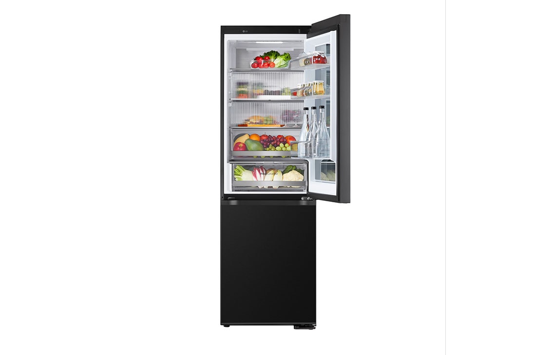 LG Frigider LG cu InstaView™, 349L, Compresor Smart Inverter, Wi-Fi, Door Cooling+™, Top door open view with food, GBG5160CEV, thumbnail 4