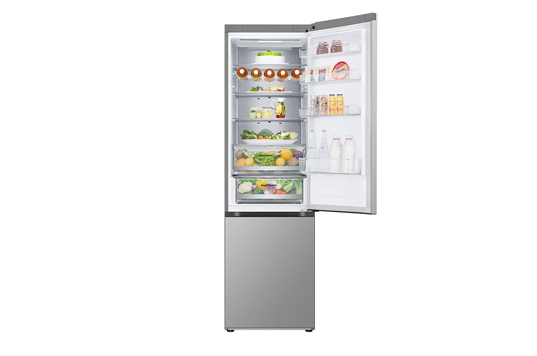 LG Combină Frigorifică LG, 387L, No Frost, Compresor Smart Inverter, DoorCooling+™, Wi-Fi, top door open with food stored, GBV5250DPY, thumbnail 2