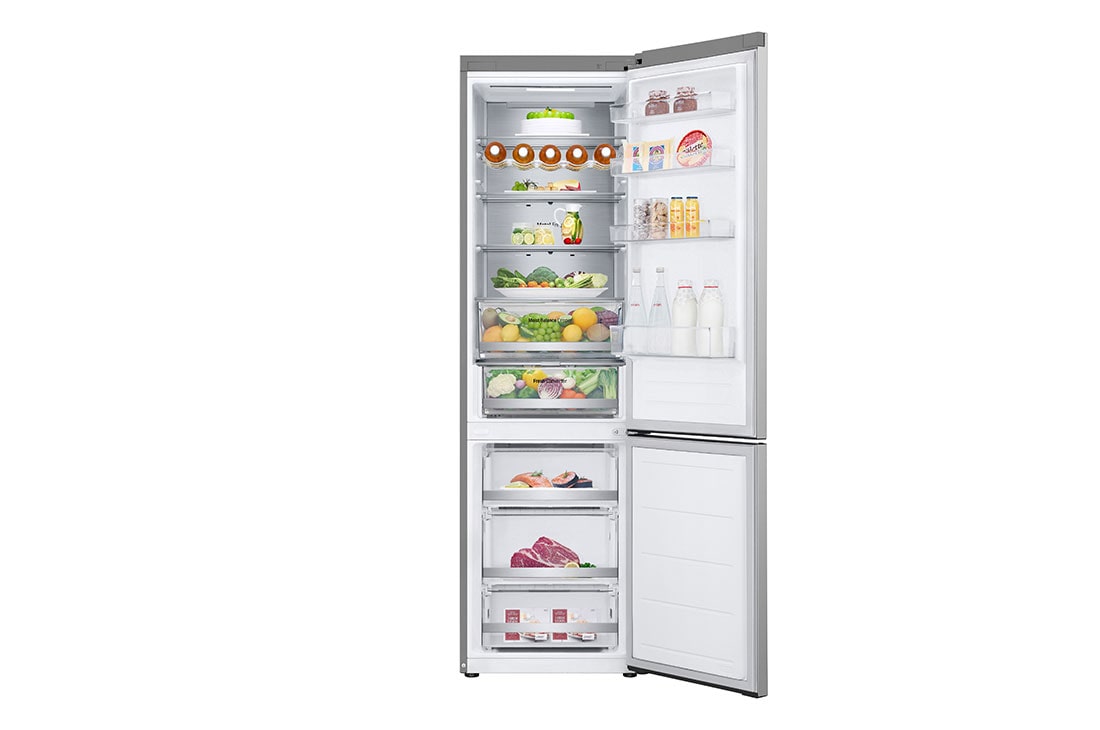 LG Combină Frigorifică LG, 387L, No Frost, Compresor Smart Inverter, DoorCooling+™, Wi-Fi, front open with food stored, GBV5250DPY, thumbnail 3