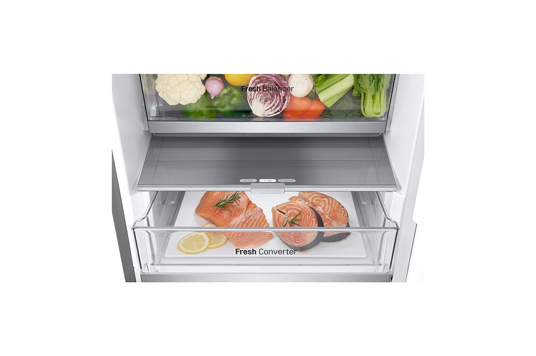 LG Combină Frigorifică LG, 387L, No Frost, Compresor Smart Inverter, DoorCooling+™, Wi-Fi, Duct view with food, GBV7270CPY, thumbnail 7