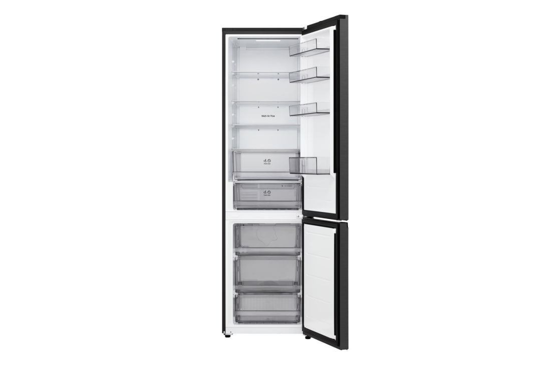 LG Combină Frigorifică LG, No Frost, 375 L, Compresor Smart Inverter, Wi-Fi, DoorCooling+™, Vedere cu ușa complet deschisă, arătând compartimentele frigiderului și congelatorului, GBBSJ21DEP, thumbnail 2