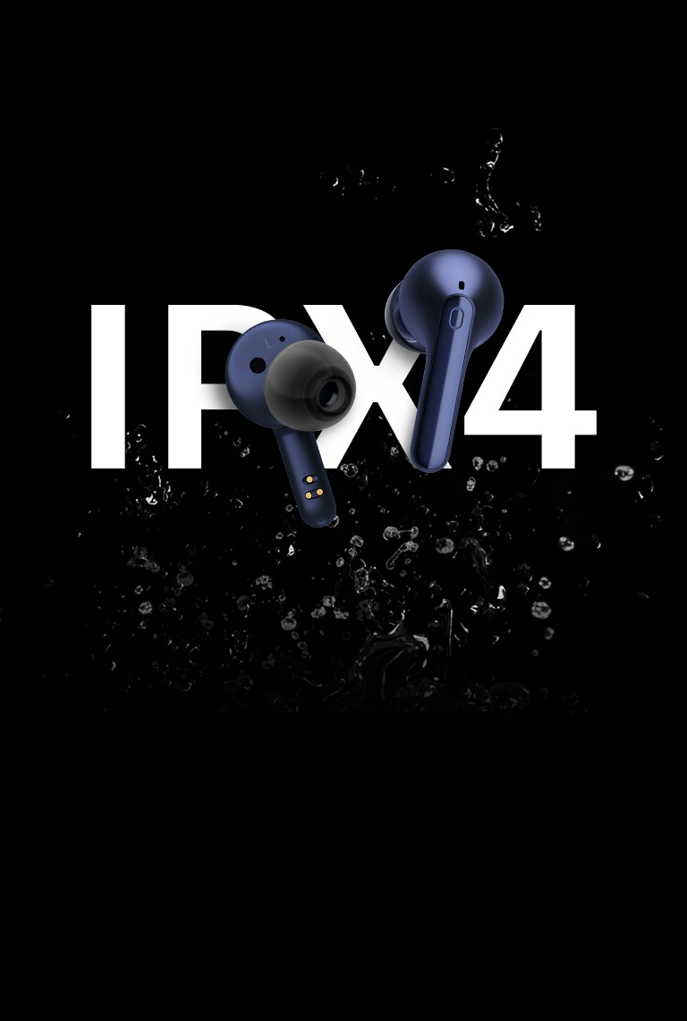 Imagine cu căștile intra-auriculare cu picături de apă în partea de sus a cuvântului IPX4.