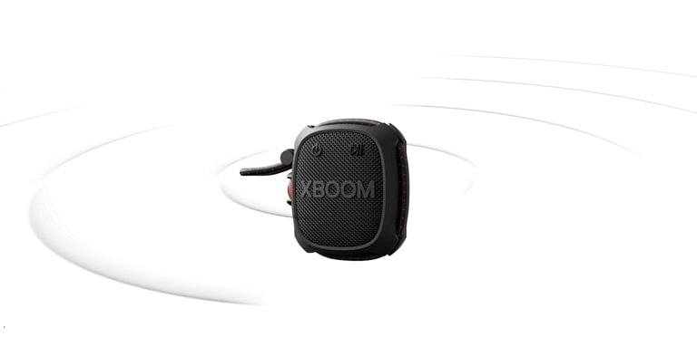 Grafica sonoră puternică iese din LG XBOOM Go XG2T pentru a arăta Sound boost.