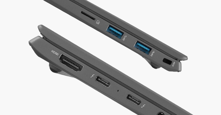 Arată partea laterală a dispozitivului gram pentru a expune porturile Thunderbolt™ 4.