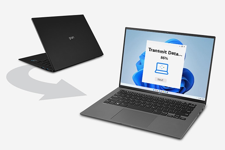 Arată faptul că datele sunt migrate de pe laptopul anterior către dispozitivul gram.