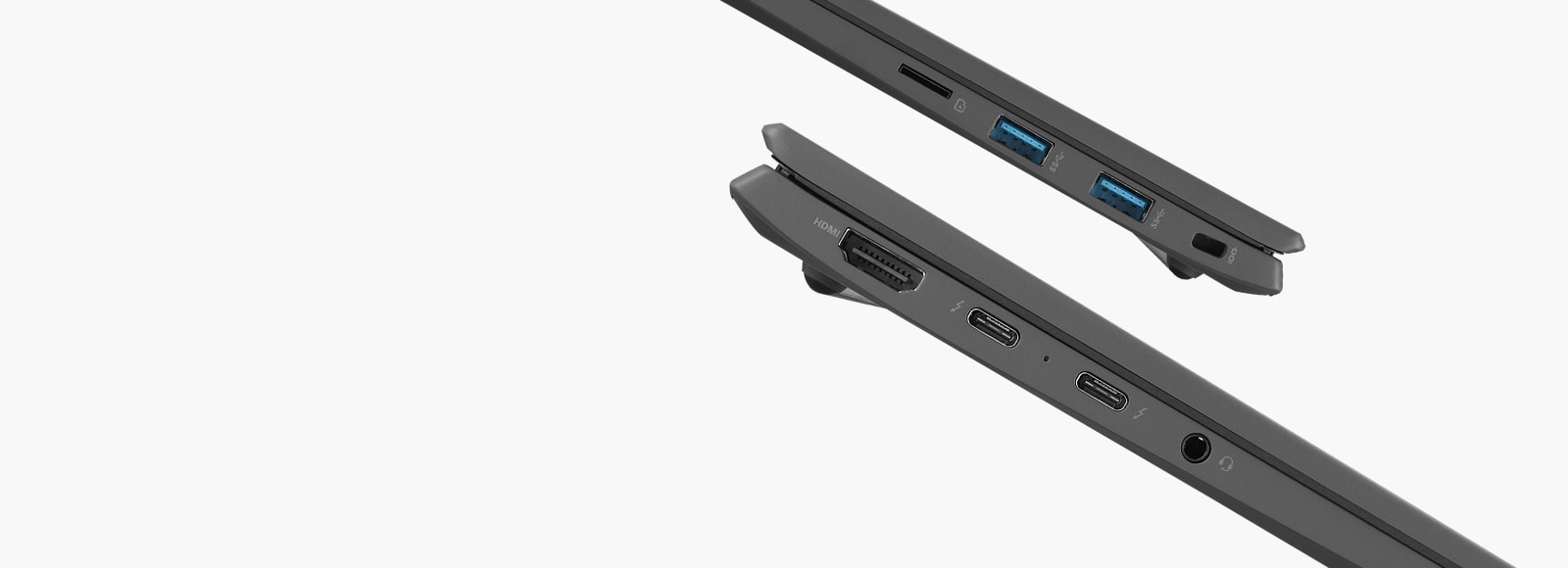 Arată partea laterală a dispozitivului gram pentru a expune porturile Thunderbolt™ 4.