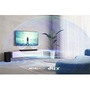 LG Soundbar LG S75Q, Imagine reprezentând stilul de viață cu undele sonore ieșind din difuzoare, S75Q, thumbnail 6