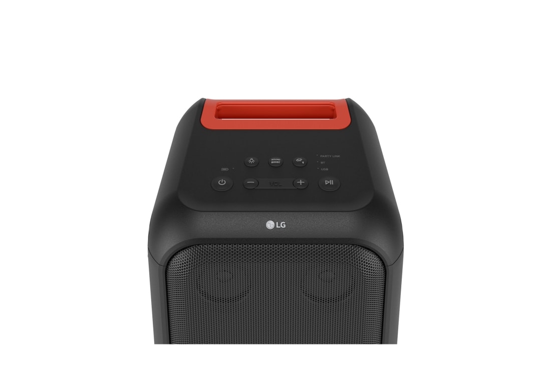 LG XBOOM XL5S, Prim-plan cu partea superioară a difuzorului. Afișează butoanele și sigla LG., XL5S, thumbnail 9