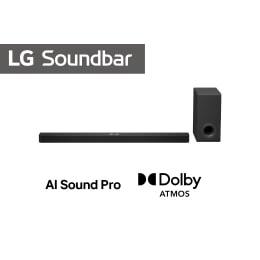 Vedere în unghi a soundbar-ului LG S90TY și a subwooferului7