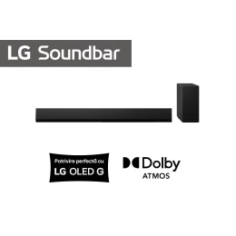 Vedere din față a LG Soundbar SG10TY și a subwooferului