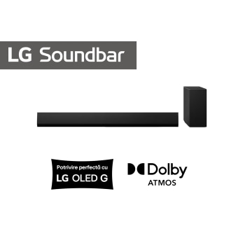 Vedere din față a LG Soundbar SG10TY și a subwooferului
