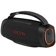 LG XBOOM Go XG8T, Vedere diagonală la 30 de grade cu partea dreaptă în față. O lumină portocalie aprinsă., XG8T, thumbnail 4