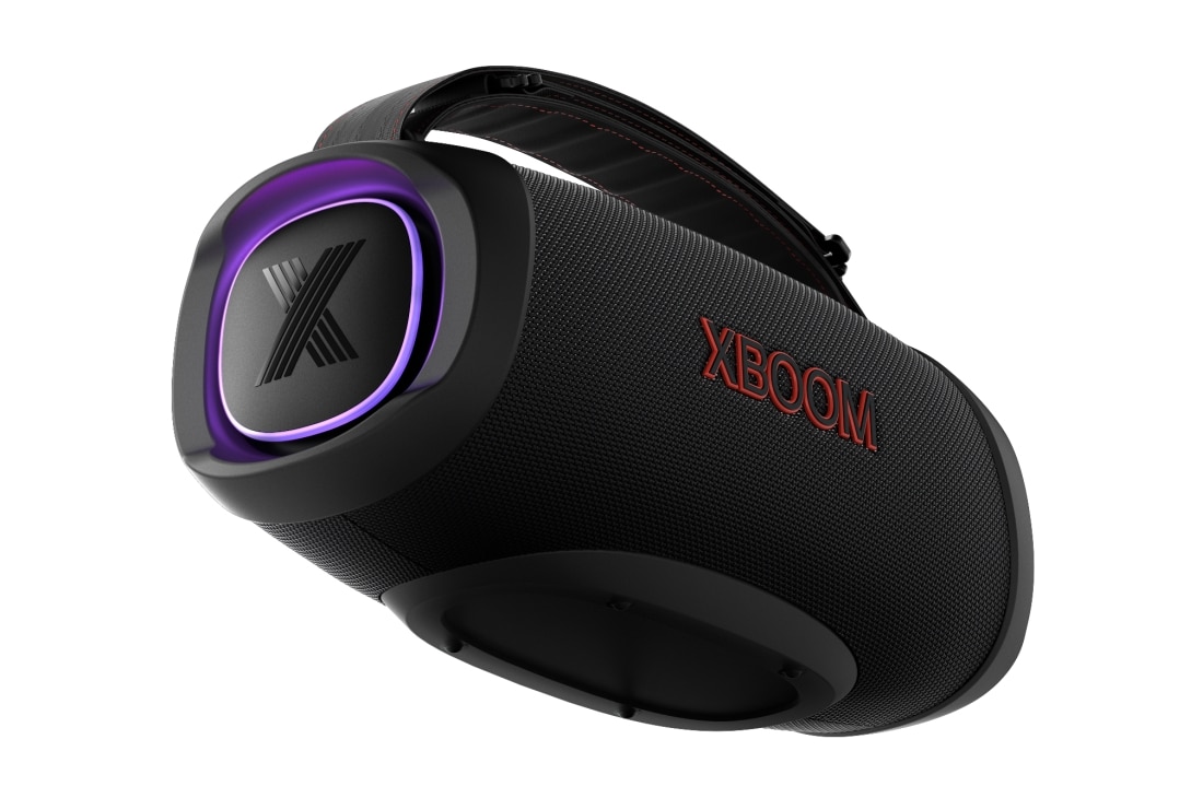 LG XBOOM Go XG8T, Unghi mic cu partea stângă înainte. O lumină violet aprinsă., XG8T, thumbnail 8