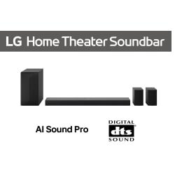 Vedere frontală a barei de sunet LG S60T și a subwooferului