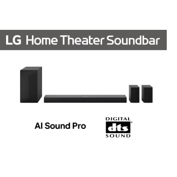 Vedere frontală a barei de sunet LG S60T și a subwooferului