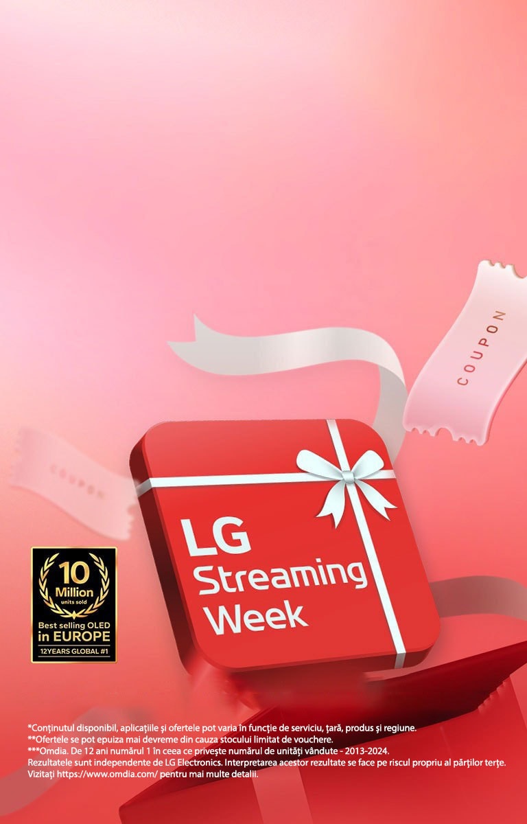 O cutie roșie este plasată cu textul „LG Streaming Week” pe ea.