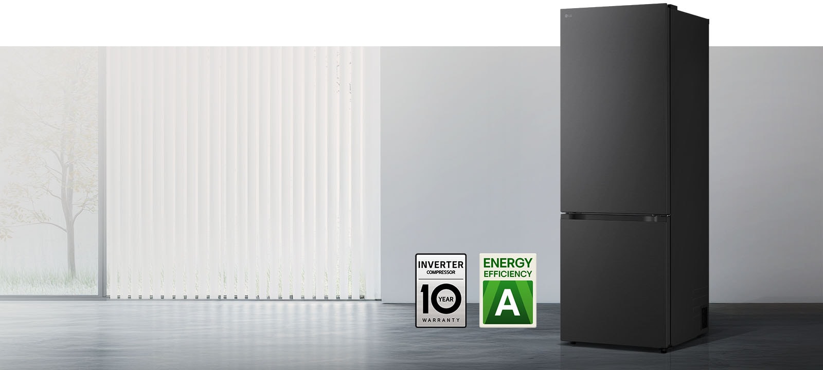 Frigiderul LG cu congelator inferior (GBBW726AEV), în finisaj negru mat,