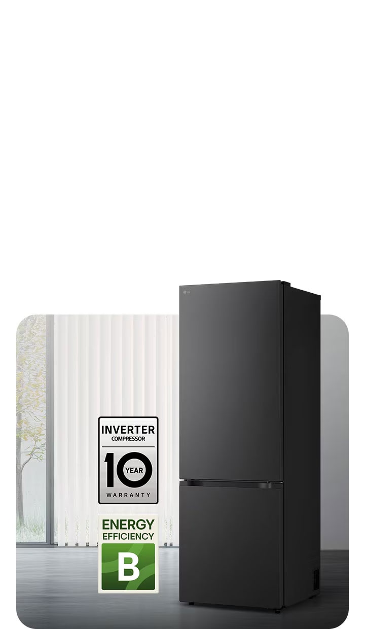 Frigiderul LG cu congelator inferior (GBBW726AEV), în finisaj negru mat,