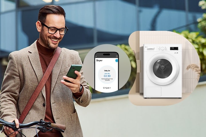 Aplicația LG ThinQ™ îți oferă o conectivitate avansată cu mașina de spălat. Pornește ciclul de spălare printr-o simplă atingere de buton.