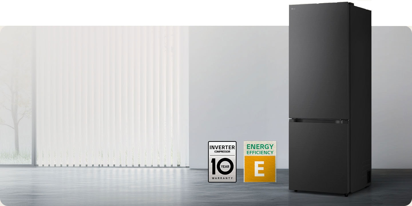 Frigiderul LG cu congelator inferior (GBBW726AEV), în finisaj negru mat,