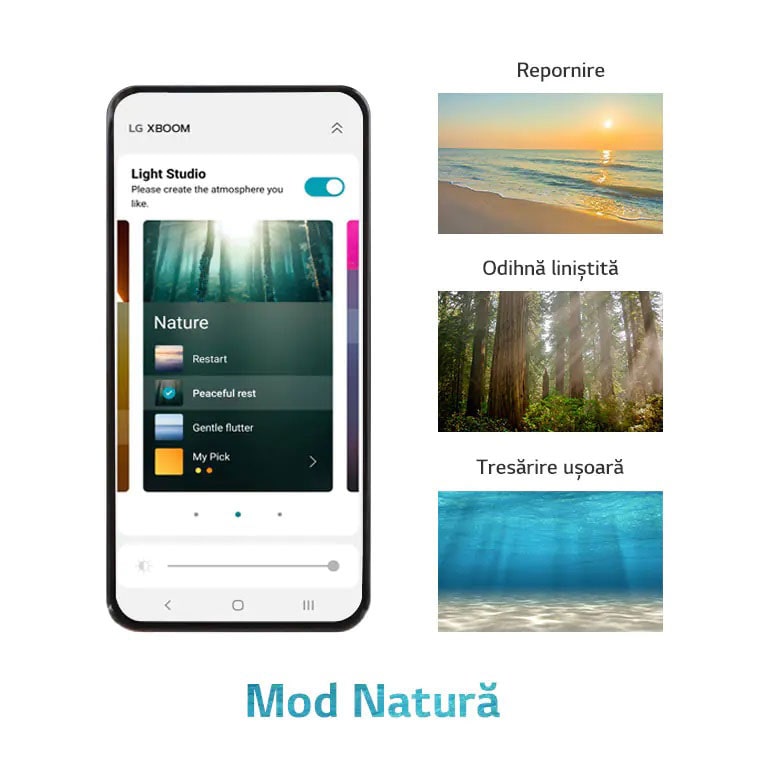 Imagine a telefonului mobil cu ecranul APP pornit în modul Petrecere. Imagini cu siluete de oameni care dansează în cluburi. Imaginea unei femei care poartă haine de petrecere viu colorate. Priveliște cu orașul noaptea, colorat în culorile neoanelor.