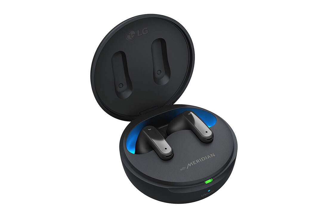 LG TONE Free FP8, Cradle is open and mood lighting is turned on in a 15-degree slanted side-top view., TONE-FP8, thumbnail 13