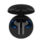 LG TONE Free FN7 , O vedere de sus a suportului deschis, cu iluminarea ambientală aprinsă și logo-urile de certificare UVnano, HBS-FN7 Black, thumbnail 2