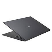 LG gram ultra-ușor, cu ecran de 16'' IPS 16:10  și platformă Intel® Evo™, Vedere posterioară la +30 de grade cu capacul pe jumătate deschis, 16Z90P-G.AA78H1, thumbnail 8
