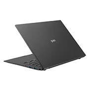 LG gram ultra-ușor, cu ecran IPS de 14'' 16:10  și platformă Intel® Evo™, Vedere posterioară la +30 de grade cu capacul pe jumătate deschis, 14Z90P-G.AR52H1, thumbnail 8