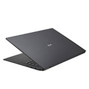 LG gram ultra-ușor, cu ecran de 16'' IPS 16:10  și platformă Intel® Evo™, Vedere posterioară la +30 de grade cu capacul pe jumătate deschis, 16Z90P-G.AA55H1, thumbnail 8
