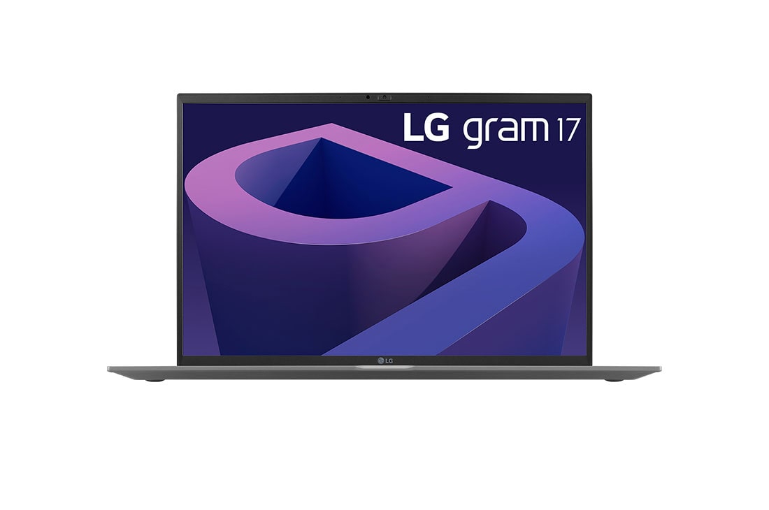 LG gram de 17” ultra-ușor cu 16:10 IPS afișaj anti-reflex și procesor Intel® Evo de a 12-a generație, vedere frontală, 17Z90Q-G