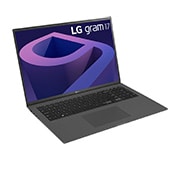 LG gram de 17” ultra-ușor cu 16:10 IPS afișaj anti-reflex și procesor Intel® Evo de a 12-a generație, Vedere laterală la -30 de grade cu capacul deschis, 17Z90Q-G, thumbnail 4