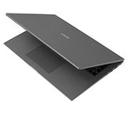 LG gram de 17” ultra-ușor cu 16:10 IPS afișaj anti-reflex și procesor Intel® Evo de a 12-a generație, Vedere laterală la -30 de grade cu capacul pe jumătate deschis, 17Z90Q-G, thumbnail 9
