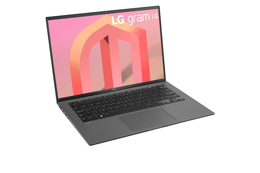 LG gram de 14” ultra-ușor cu 16:10 IPS afișaj anti-reflex și procesor Intel® Evo de a 12-a generație, Vedere laterală la -30 de grade cu capacul deschis, 14Z90Q-G, thumbnail 3