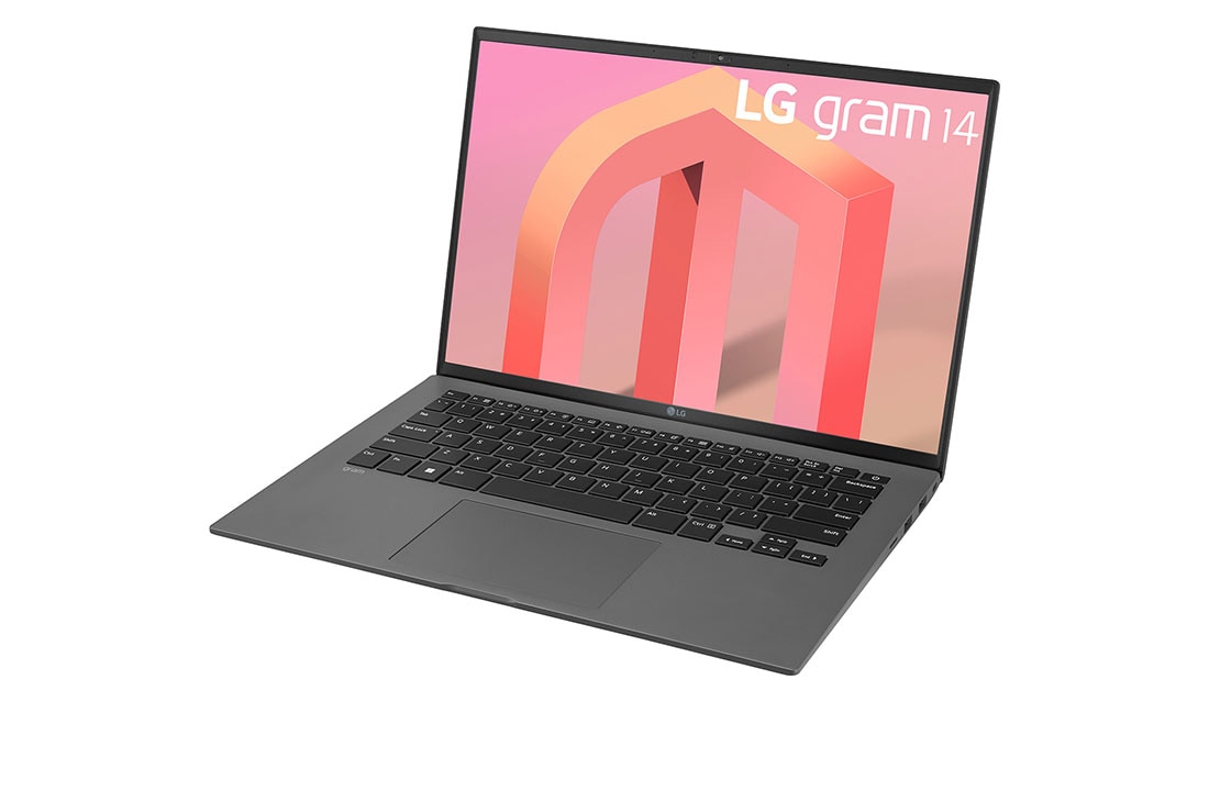 LG gram de 14” ultra-ușor cu 16:10 IPS afișaj anti-reflex și procesor Intel® Evo de a 12-a generație, Vedere laterală la -30 de grade cu capacul deschis, 14Z90Q-G, thumbnail 4