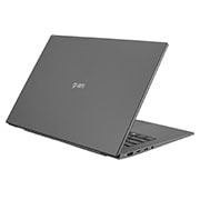 LG gram de 14” ultra-ușor cu 16:10 IPS afișaj anti-reflex și procesor Intel® Evo de a 12-a generație, Vedere posterioară la +30 de grade cu capacul pe jumătate deschis, 14Z90Q-G, thumbnail 5
