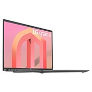 LG gram de 14” ultra-ușor cu 16:10 IPS afișaj anti-reflex și procesor Intel® Evo de a 12-a generație, Vedere laterală la +45 de grade cu capacul deschis, 14Z90Q-G, thumbnail 6