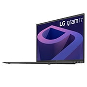LG gram de 17” ultra-ușor cu 16:10 IPS afișaj anti-reflex și procesor Intel® Evo de a 12-a generație, Vedere laterală la +45 de grade cu capacul deschis, 17Z90Q-G.AD78H1, thumbnail 7