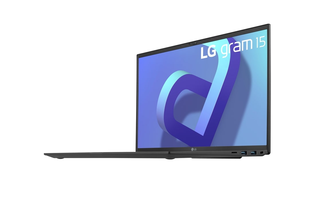 LG gram de 15” ultra-ușor cu afișaj IPS anti-reflex și procesor Intel® Evo de a 12-a generație, Vedere laterală la +45 de grade cu capacul deschis, 15Z90Q-G, thumbnail 7
