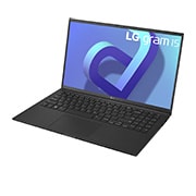 LG gram de 15” ultra-ușor cu afișaj IPS anti-reflex și procesor Intel® Evo de a 12-a generație, Vedere laterală la -30 de grade cu capacul deschis, 15Z90Q-G, thumbnail 4
