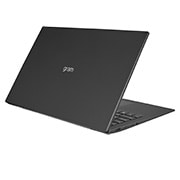 LG gram de 15” ultra-ușor cu afișaj IPS anti-reflex și procesor Intel® Evo de a 12-a generație, Vedere posterioară la +30 de grade cu capacul pe jumătate deschis, 15Z90Q-G, thumbnail 5