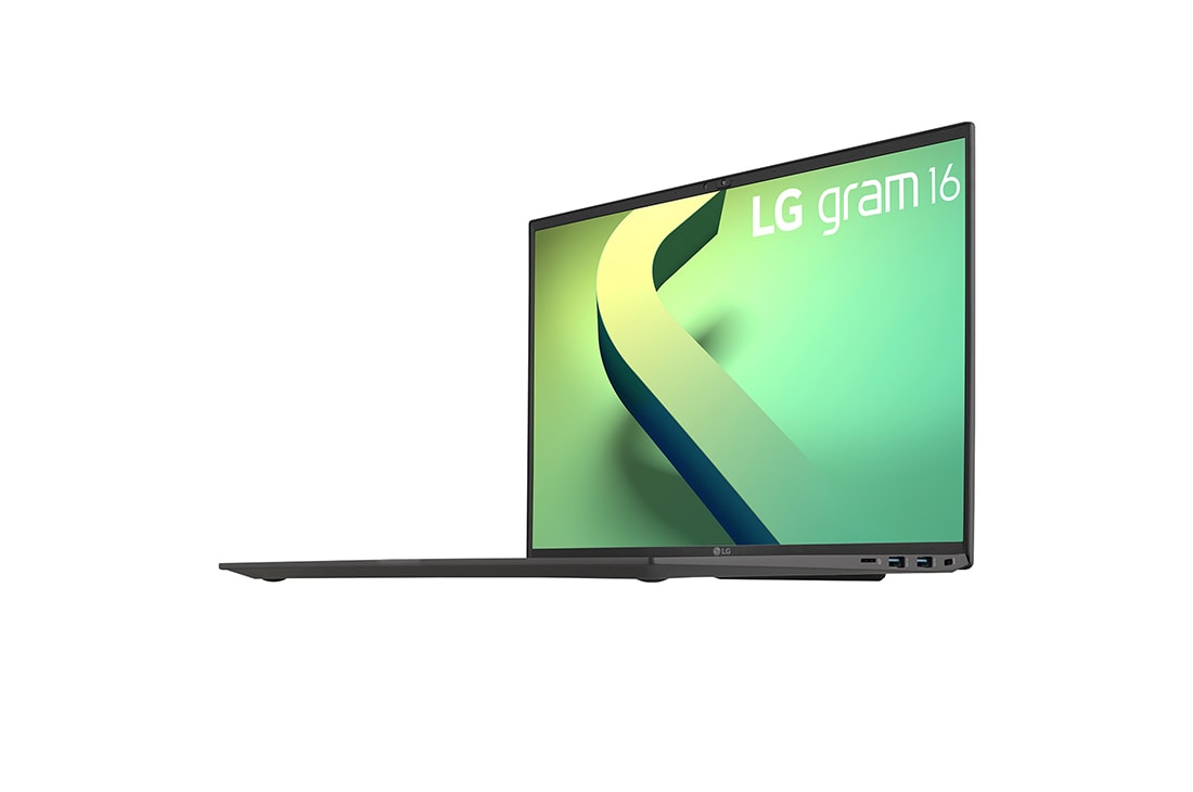 LG gram de 16” ultra-ușor cu 16:10 IPS afișaj anti-reflex și procesor Intel® Evo de a 12-a generație, Vedere laterală la +45 de grade cu capacul deschis, 16Z90Q-G, thumbnail 7