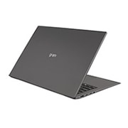 LG gram de 16” ultra-ușor cu 16:10 IPS afișaj anti-reflex și procesor Intel® Evo de a 12-a generație, Vedere posterioară la +30 de grade cu capacul pe jumătate deschis, 16Z90Q-G, thumbnail 5