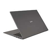 LG gram de 16” ultra-ușor cu 16:10 IPS afișaj anti-reflex și procesor Intel® Evo de a 12-a generație, Vedere posterioară la +30 de grade cu capacul pe jumătate deschis, 16Z90Q-G, thumbnail 8